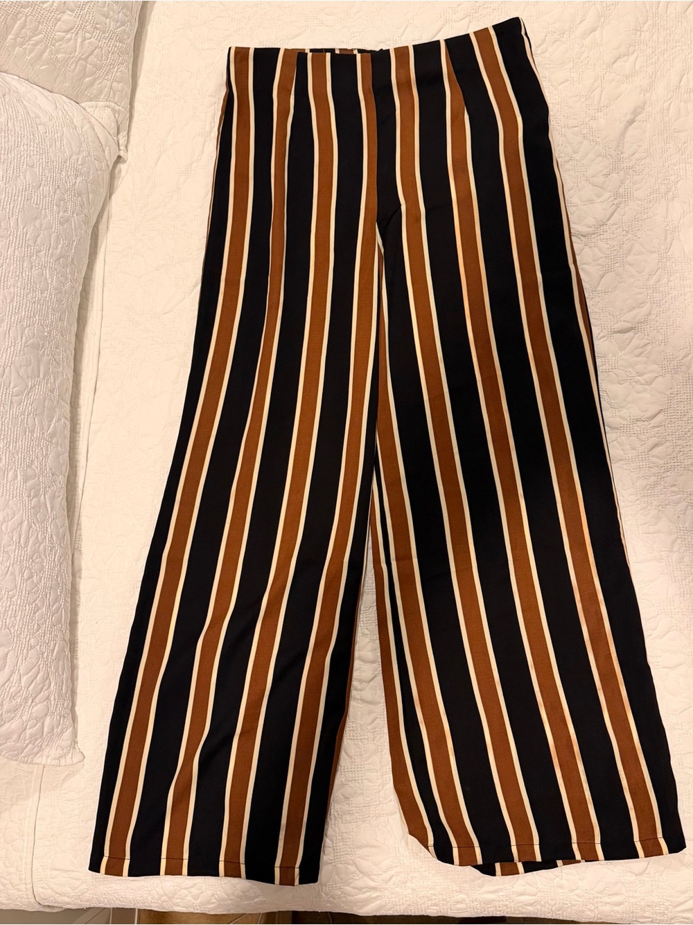 Forever 21 Black, Brown & Cream Vertical Stripe Wide Leg Pants